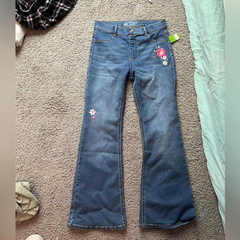 Women's Blue Jeans with Floral Embroidery